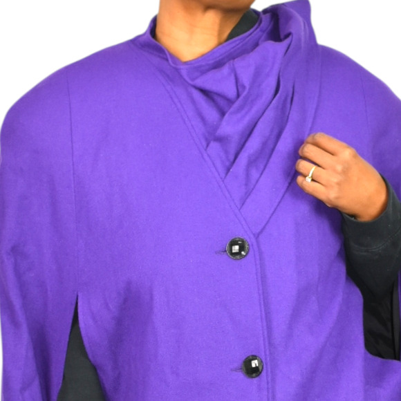 Vintage Alex Hayes Wool Cape Purple Wool Scarf Cloak Long Shoulder Pads Large - Picture 4 of 16